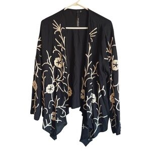ellumiNation Nikki H Parker Open Front Long Sleeve Light Jacket Embroidered L